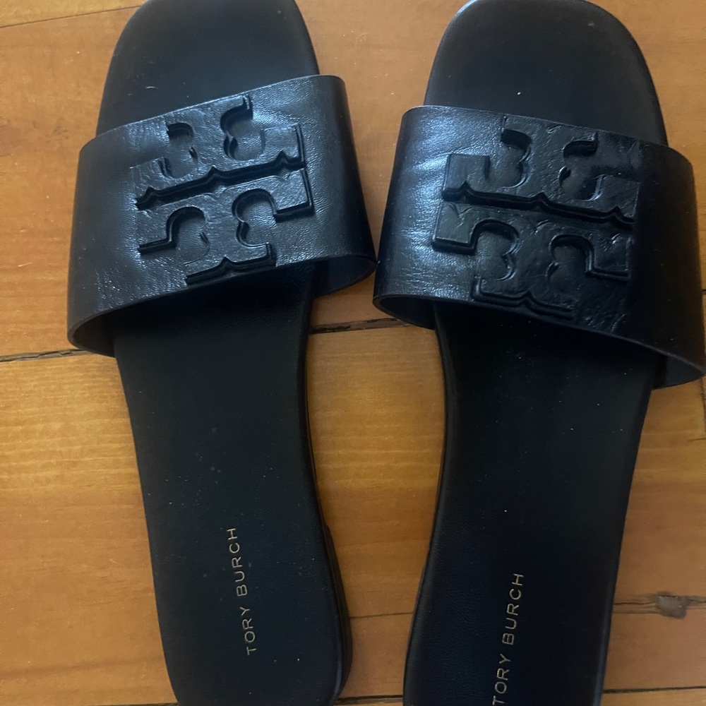 Tory Burch Black Logo Slide Sandals